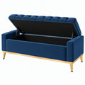 Panca contenitore 120x55x75 cm in velluto blu con seduta imbottita