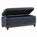 Panca contenitore 120 x 45 x 45 cm in velluto blu con vano portaoggetti stile moderno