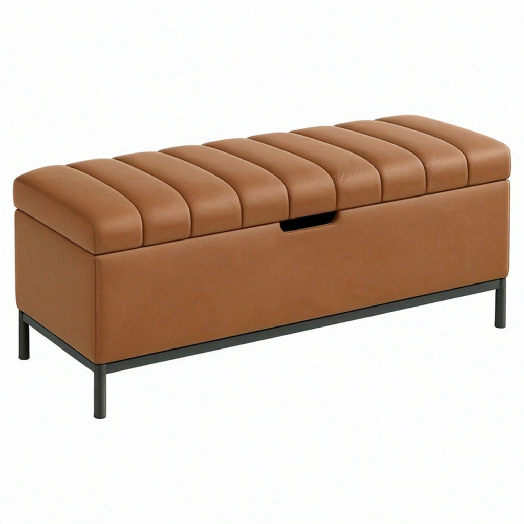 Panca contenitore 120 x 45 x 48 cm in similpelle marrone - seduta imbottita moderna