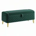 Pouf contenitore 120 x 45 x 48 cm in velluto verde trapuntato con gambe dorate stile moderno