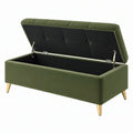 Panca contenitore 120 x 45 x 50 cm in tessuto effetto velluto verde stile moderno