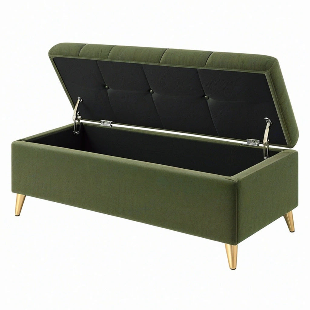 Panca contenitore 120 x 45 x 50 cm in tessuto effetto velluto verde stile moderno