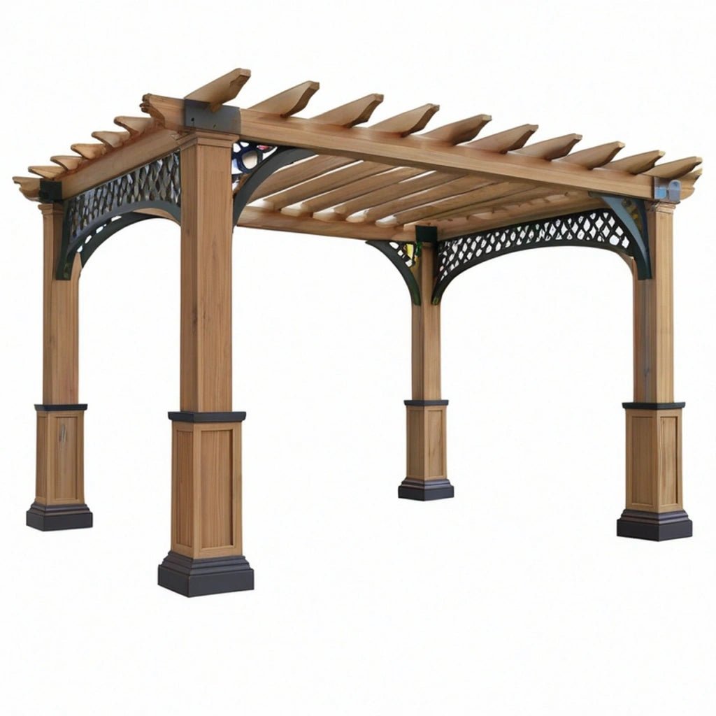 Pergola da giardino 300 x 300 x 250 cm in legno marrone con dettagli in metallo - Struttura ombreggiante per esterni