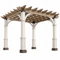Pergola da giardino 400x300x280 cm in legno e metallo bianco/naturale con tetto a listelli