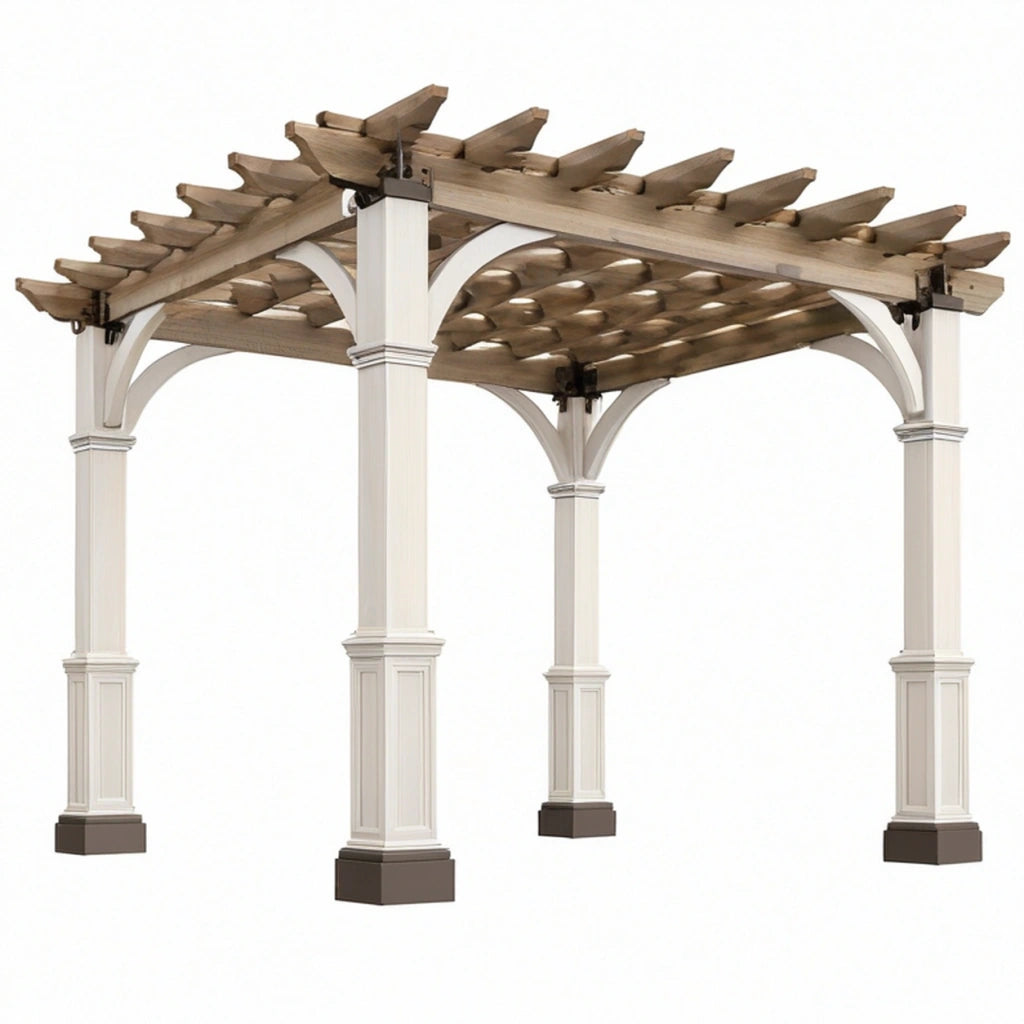 Pergola da giardino 400x300x280 cm in legno e metallo bianco/naturale con tetto a listelli