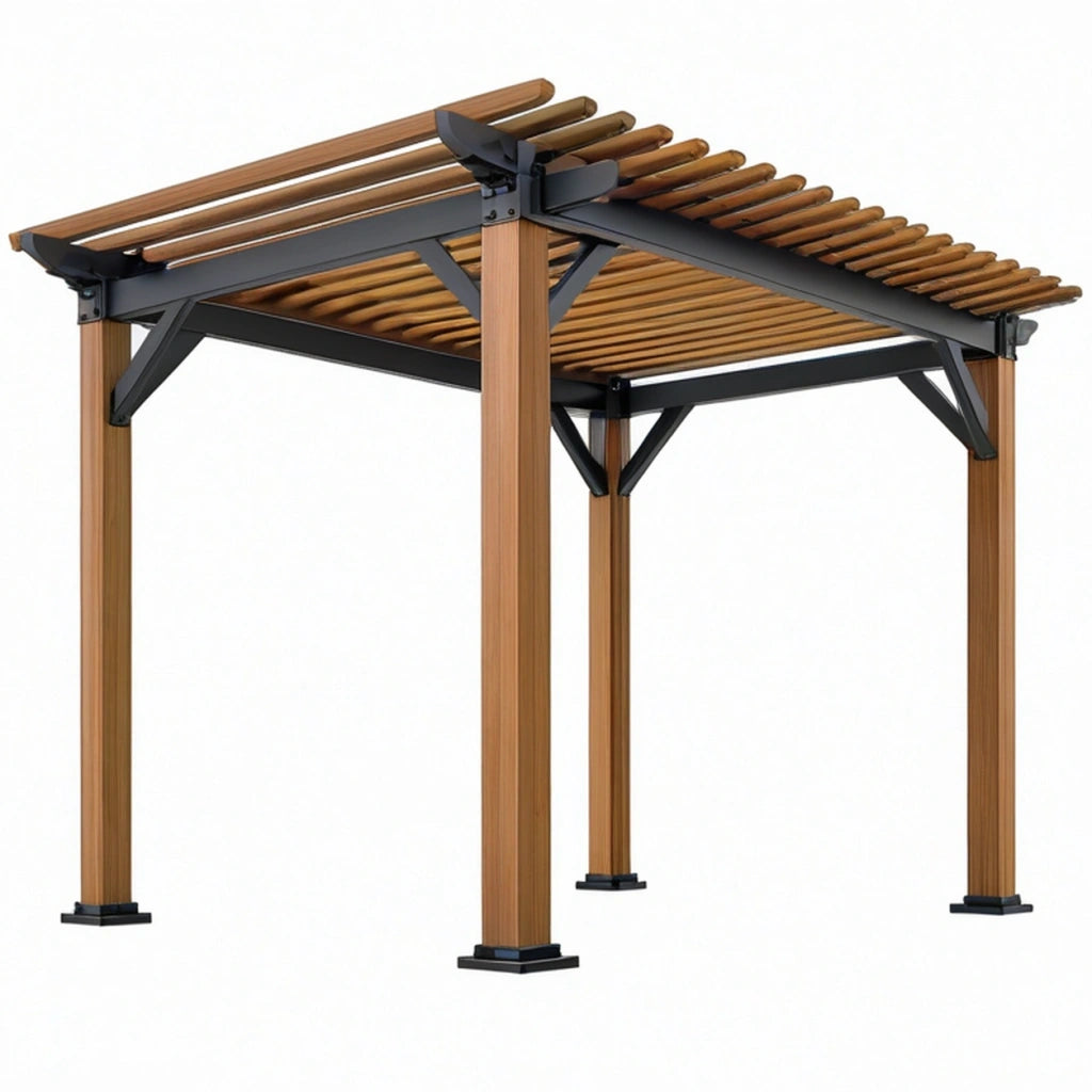 Pergola da giardino 300 x 300 x 250 cm in metallo e legno marrone/nero con copertura a listelli