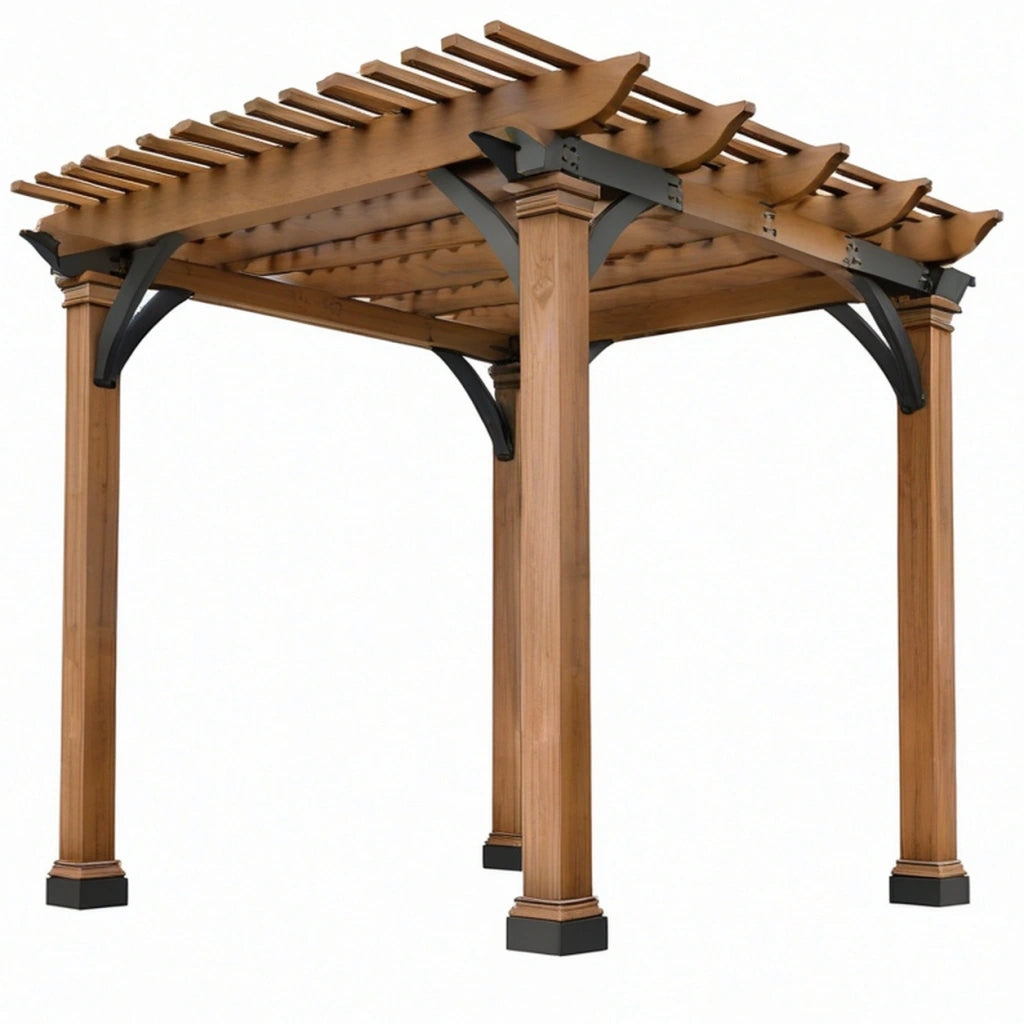 Pergola da giardino 300 x 300 x 250 cm in legno marrone con listelli ombreggianti