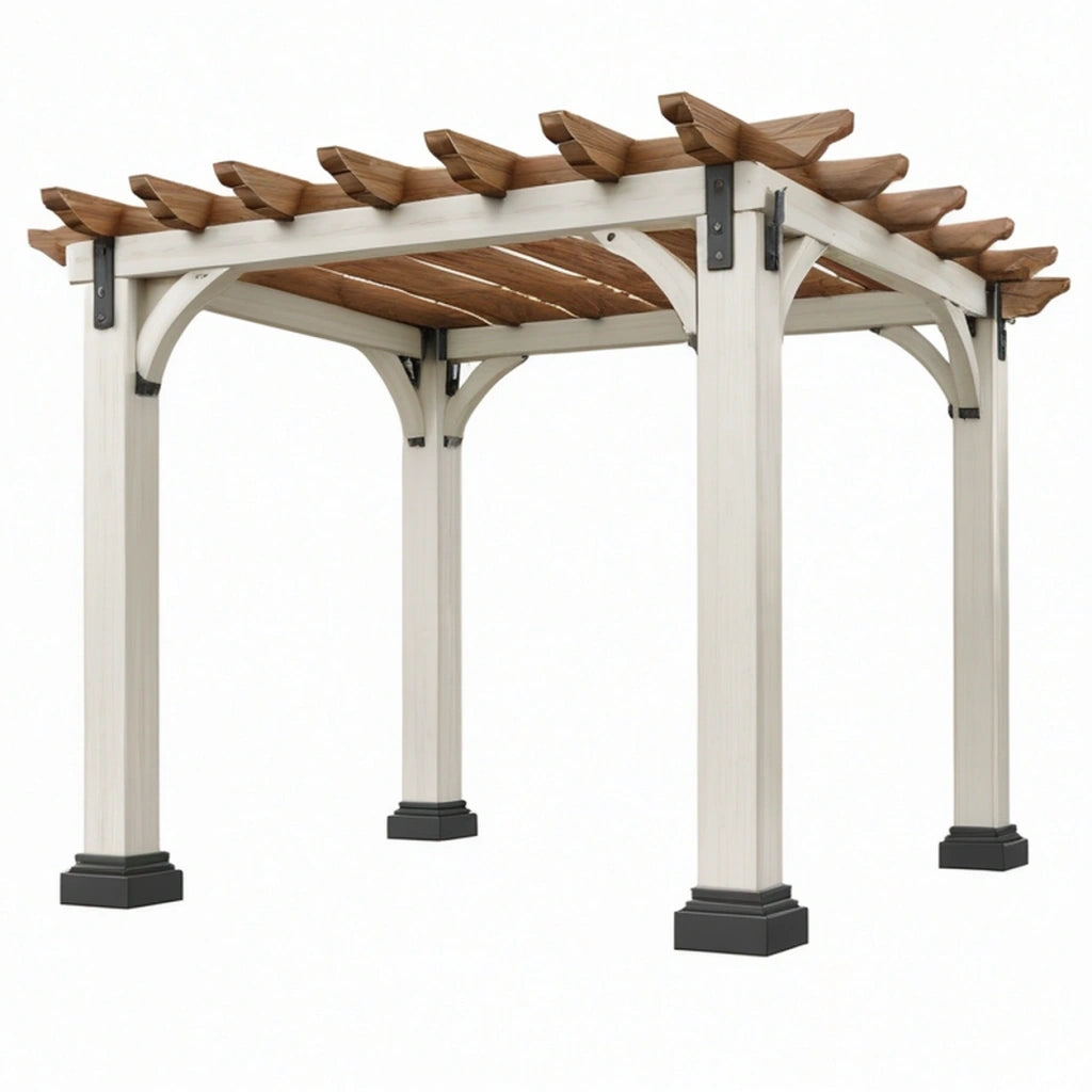 Pergola da giardino 300 x 300 x 250 cm in legno bianco e marrone con copertura a listelli