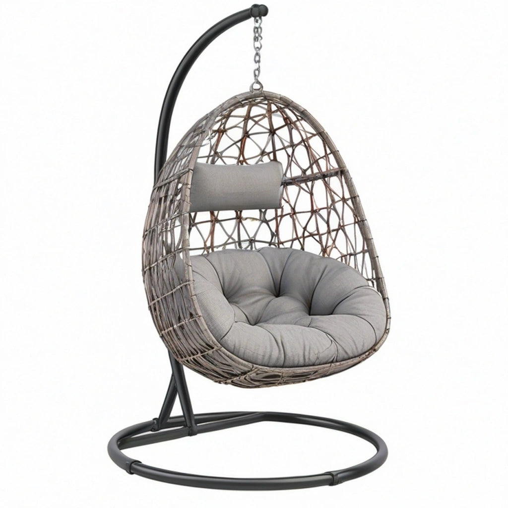 Poltrona sospesa 100 x 100 x 195 cm in rattan e acciaio grigio marrone nero per esterno stile boho