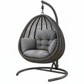 Poltrona sospesa 105 x 105 x 195 cm in rattan sintetico nero e grigio con supporto da giardino