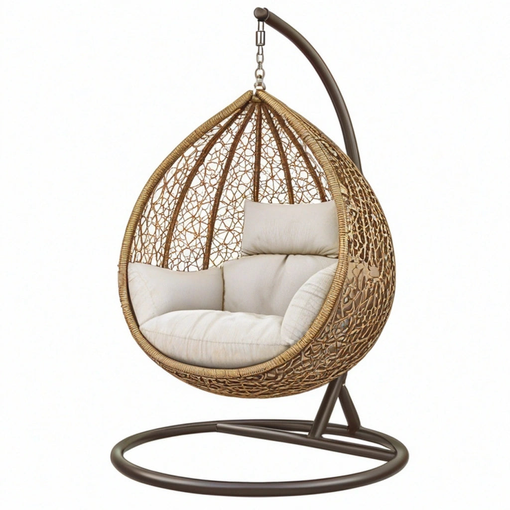 Poltrona sospesa 105 x 105 x 195 cm in rattan marrone con struttura in metallo per relax stile bohémien