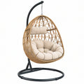 Poltrona sospesa da giardino 105 x 105 x 195 cm in rattan naturale con struttura in metallo nero