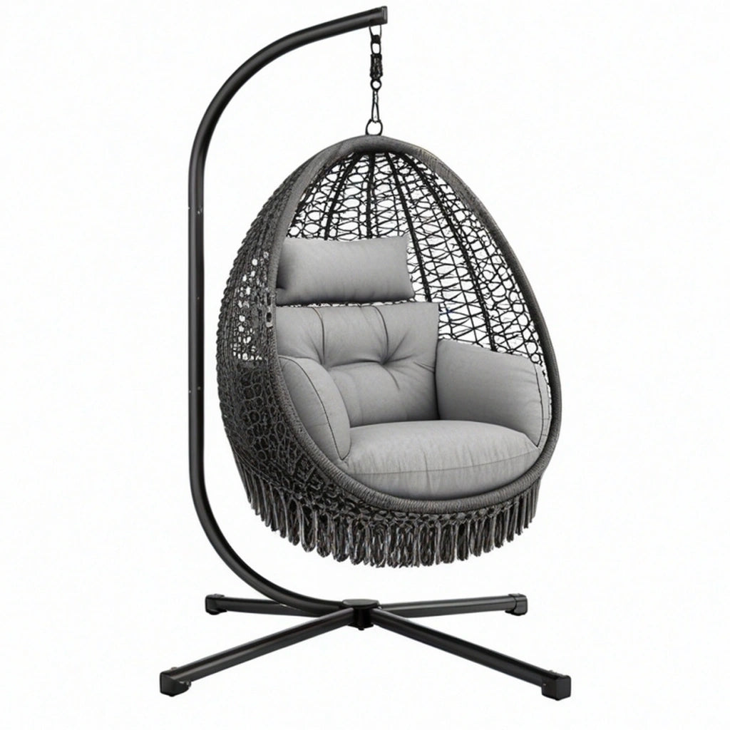 Poltrona sospesa 105 x 105 x 195 cm in metallo e fibra intrecciata nero/grigio per interno stile boho