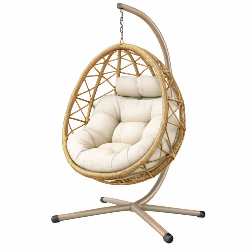 Poltrona sospesa 105 x 105 x 195 cm in rattan beige con struttura in metallo - seduta a uovo