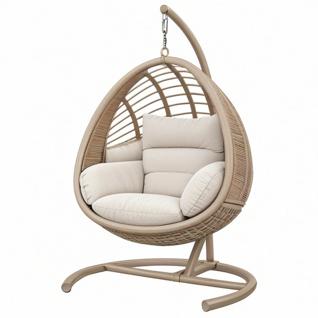 Poltrona sospesa 105 x 105 x 195 cm in metallo e fibra intrecciata beige per interno e spazi coperti