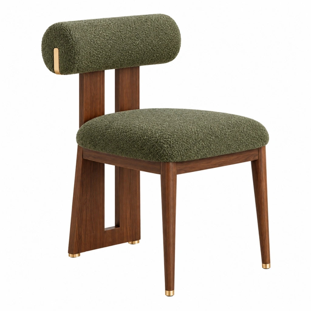 Sedia imbottita 50 x 55 x 80 cm in legno e tessuto bouclé verde - stile moderno