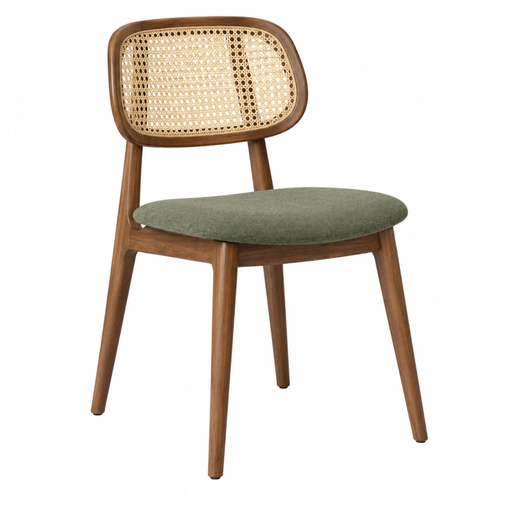 Sedia da pranzo 50 x 55 x 80 cm in legno marrone con schienale in rattan e seduta verde stile retrò