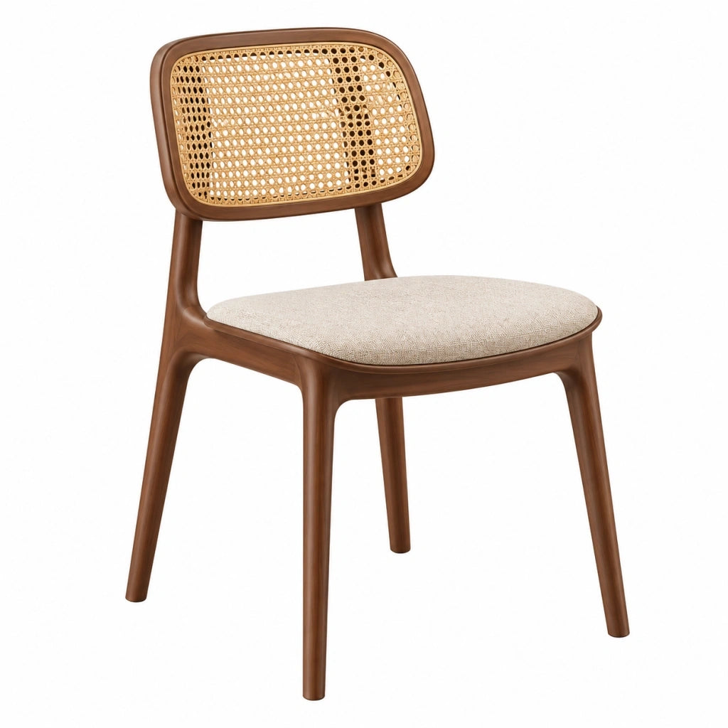 Sedia da pranzo 48 x 55 x 82 cm in legno marrone con schienale in rattan e seduta imbottita stile naturale