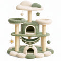 Tiragraffi per Gatti 100 x 60 x 150 cm in Peluche Verde e Beige con Amaca e Colonne in Sisal