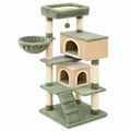 Tiragraffi per gatti 60 x 60 x 140 cm in legno e peluche verde con rifugi e colonne in sisal