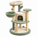 Tiragraffi per gatti 60 x 60 x 120 cm in tessuto e sisal verde/beige con cuccia e piattaforme
