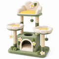 Tiragraffi per gatti 60 x 50 x 110 cm in tessuto e corda beige verde e giallo con cuccia e piattaforme