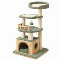 Albero tiragraffi per gatti 60 x 50 x 140 cm in legno sisal e tessuto verde beige con cuccia e piattaforme