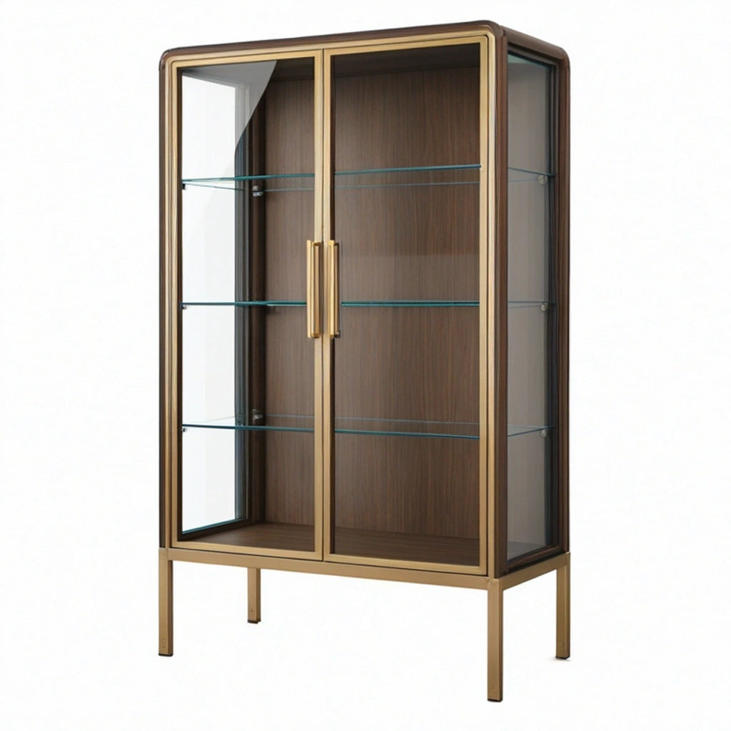 Vetrina 90 x 40 x 180 cm in vetro e metallo marrone oro - mobile espositivo con ante
