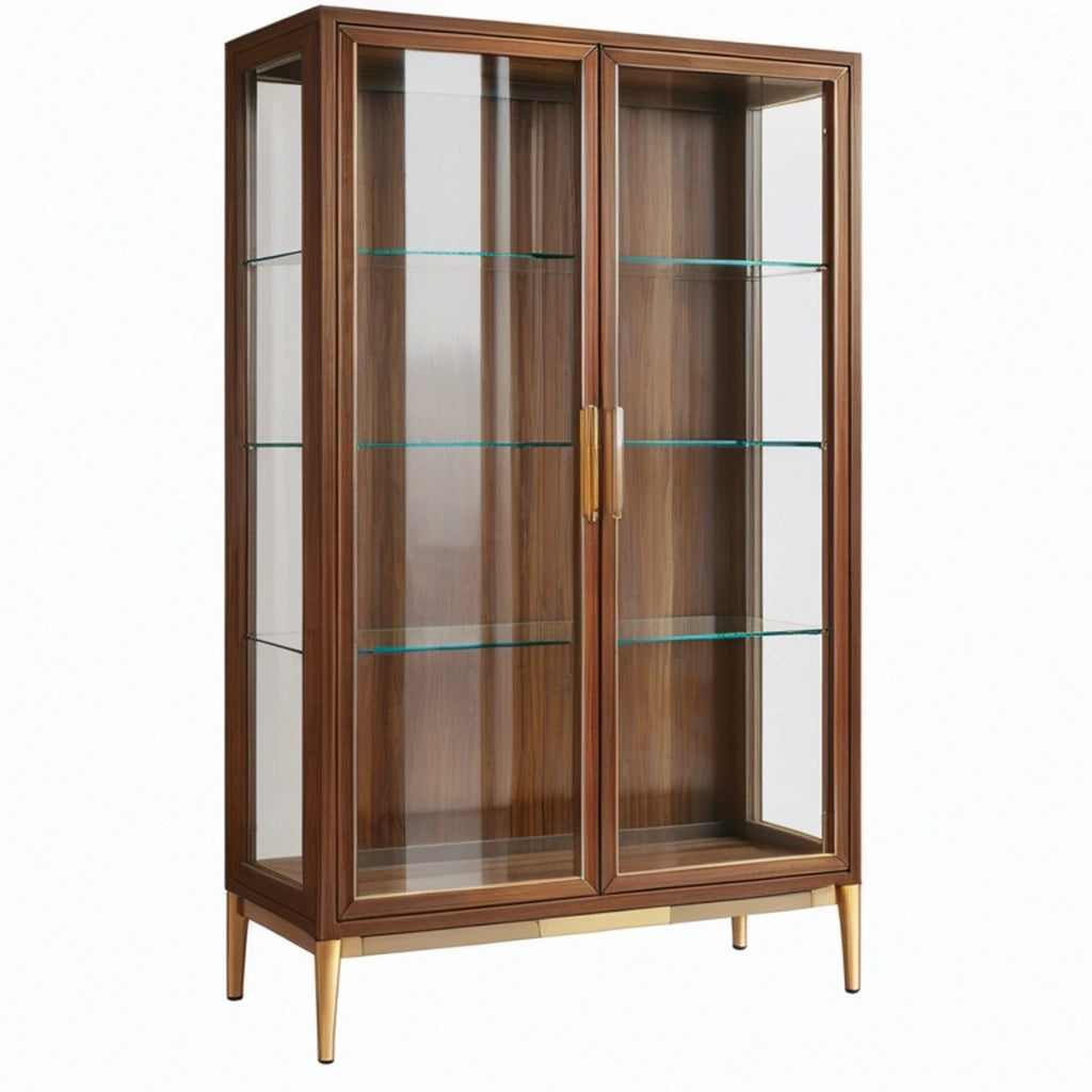 Vetrina 100 x 40 x 180 cm in legno marrone con vetro e ripiani espositivi