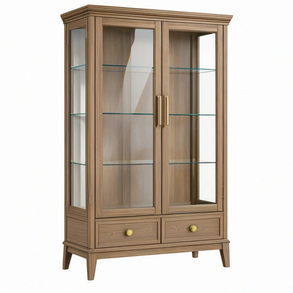 Vetrina 100x42x190 cm in legno marrone con ante in vetro stile classico