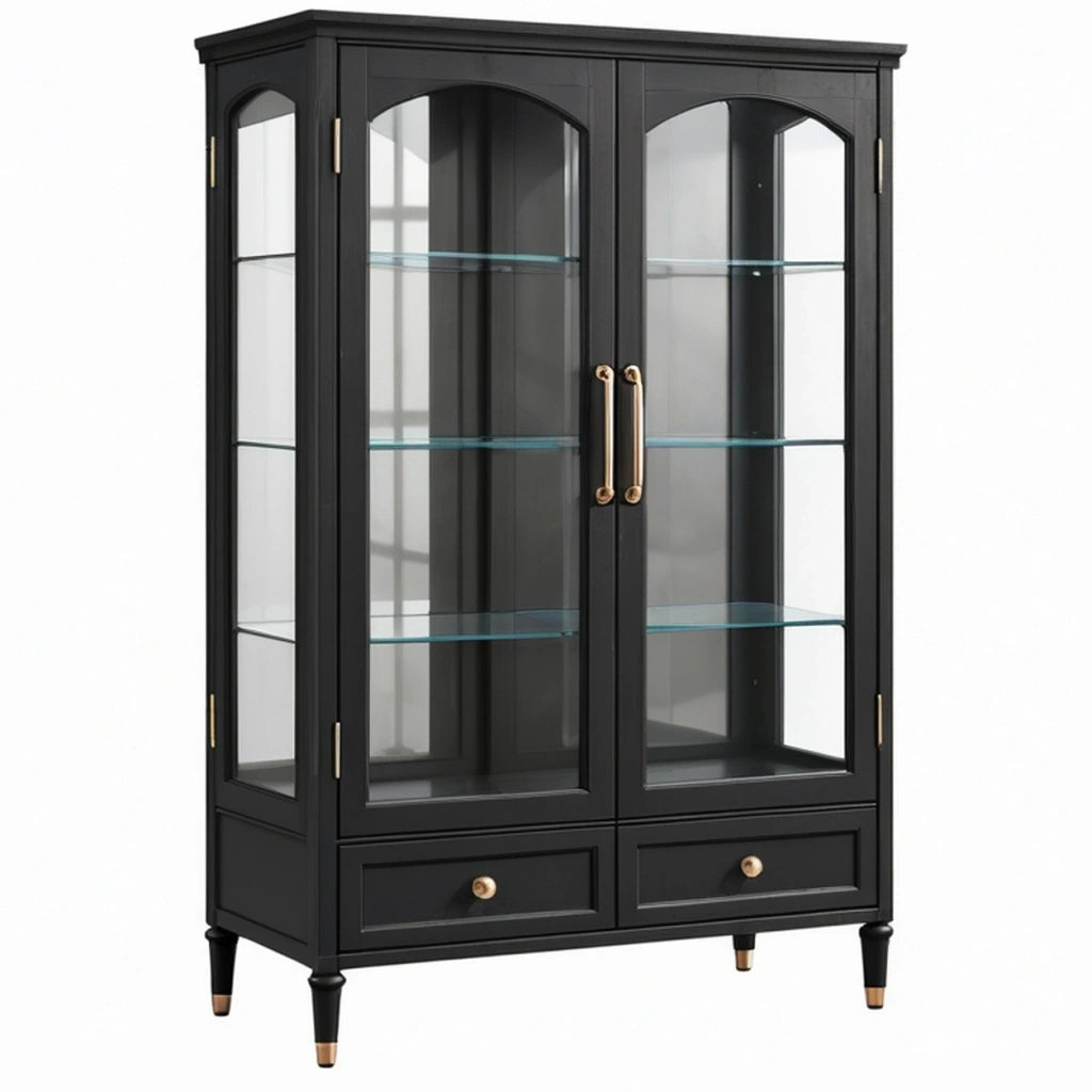 Vetrina 100 x 40 x 180 cm in legno e vetro nero con cassetti stile classico