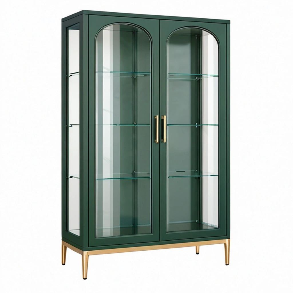 Vetrina 90 x 40 x 180 cm in metallo e vetro verde per soggiorno in stile moderno