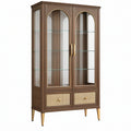 Vetrina 90 x 40 x 180 cm in legno marrone con vetro e cassetti stile rétro